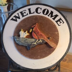 Rustic Cardinal and Chick Welcome Sign